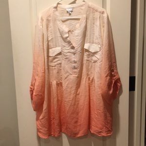 Avenue 1/4 button Ombre band collar tunic top long sleeve w/ tab size 30/32